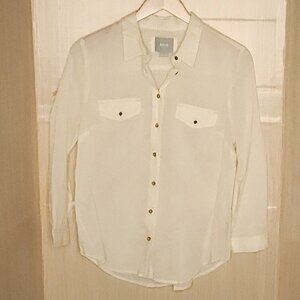 Maeve Womens Light Yellow Swiss Dot Button Down Shirt 10